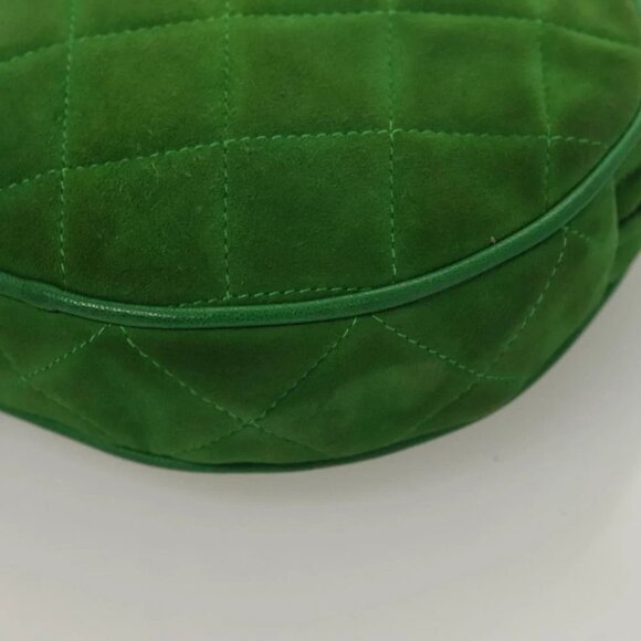 CHANEL Matelasse Chain Hand Bag Suede 2way Green Gold CC Auth 127613 - Picture 13 of 16